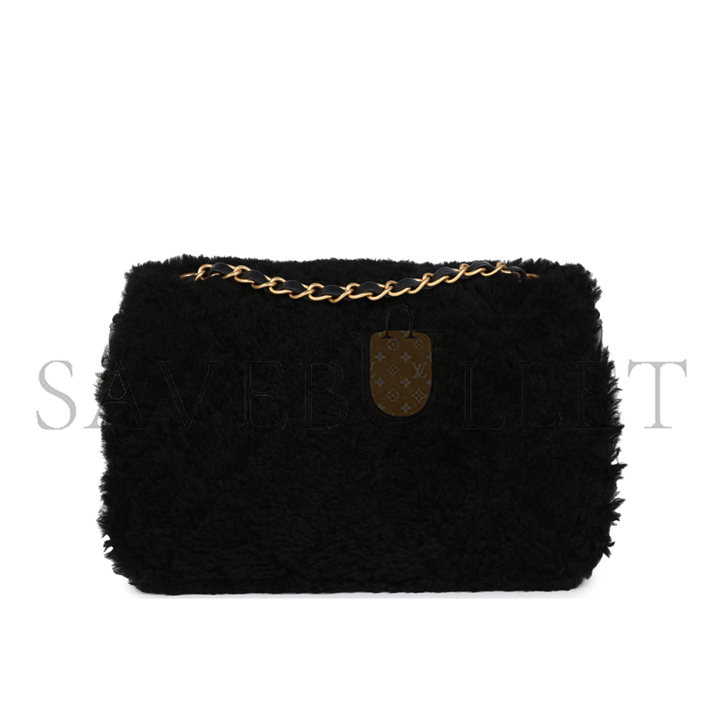 Ch*el medium shearling flap bag black lambskin brushed gold hardware (23.5*16*7.5cm)